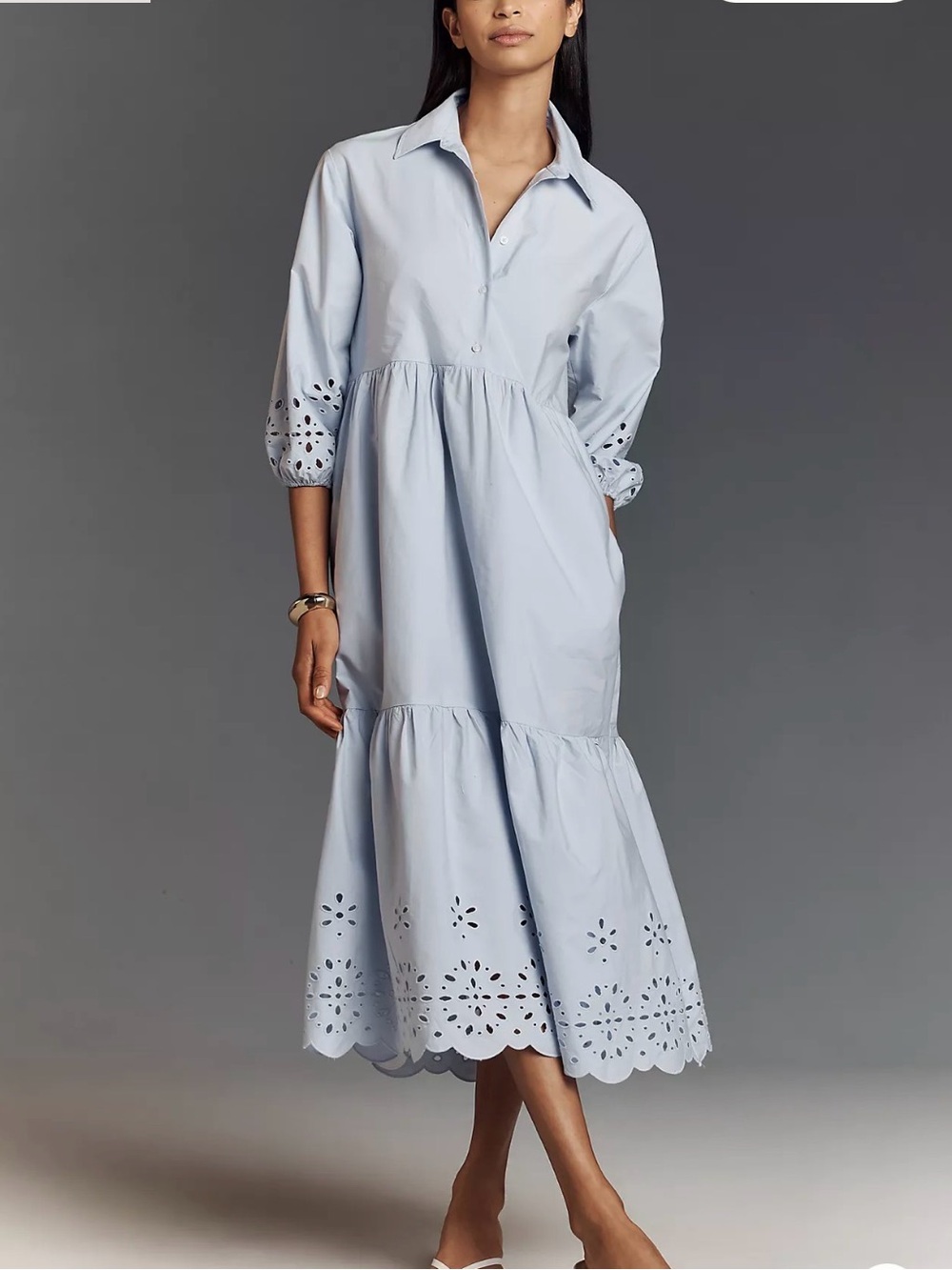 Maeve Bettina Eyelet Tiered Shirt Dress Blue S Anthropologie